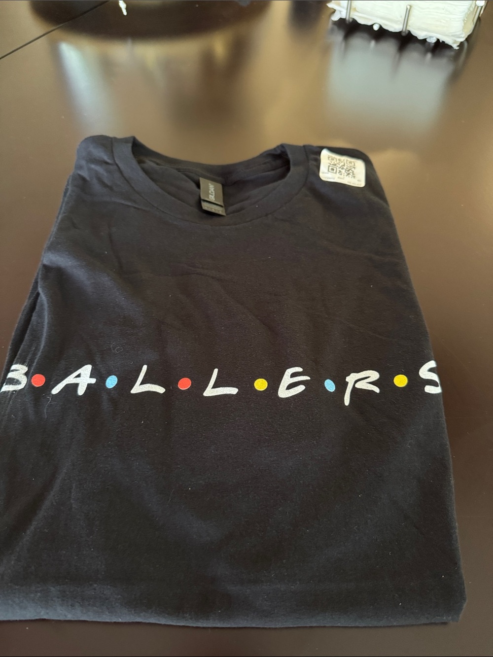 Gildan Black Short Sleeve Tee with Multicolor Dot Accent